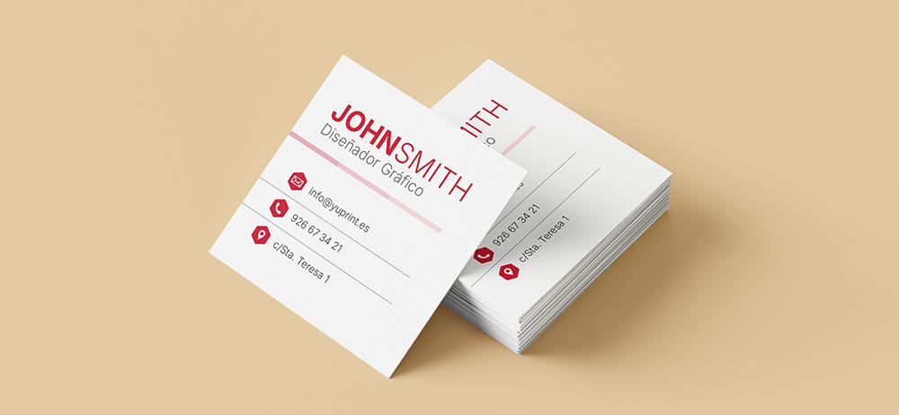 Tarjetas de presentación cuadradas diseño minimalista en blanco y rojo impresas por Yuprint.