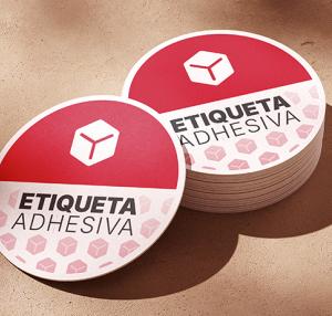 Etiquetas adhesivas redondas Yuprint con diseño moderno en rojo, ideales para branding y packaging.