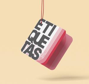 Etiqueta plegada Yuprint en tonos rojos con diseño moderno, ideal para ropa, accesorios y productos premium.