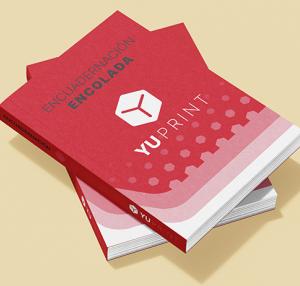 Encuadernación encolada YuPrint en portada rígida, impresión profesional y acabado premium.