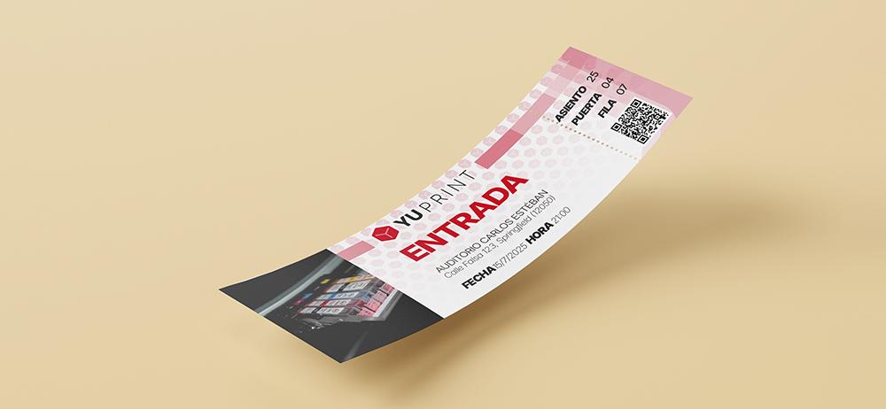 Ticket impreso YUPrint con detalle curvado, calidad premium y diseño atractivo.