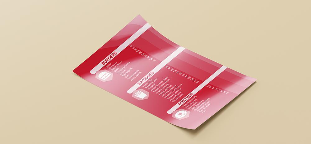 Menú irrompible YuPrint antidesgarro ideal para hostelería, diseño rojo resistente al uso diario.