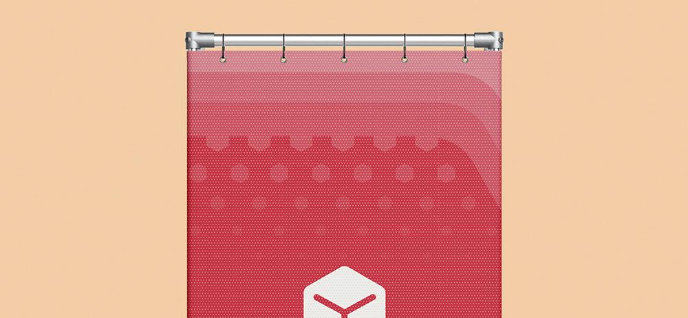 Lona microperforada roja YuPrint para exterior, resistente al viento y con impresión de alta calidad.