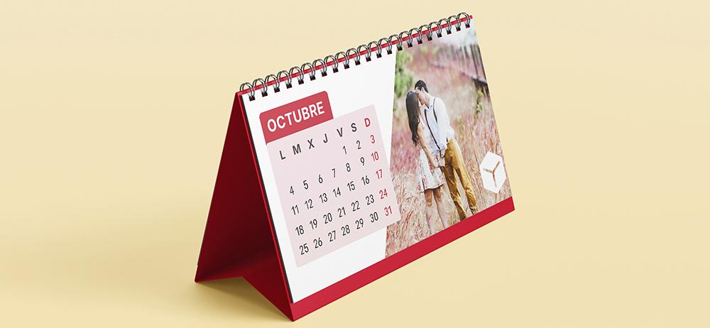 Calendario de sobremesa con foto romántica y diseño de octubre, impresión de alta calidad para decoración de escritorio
