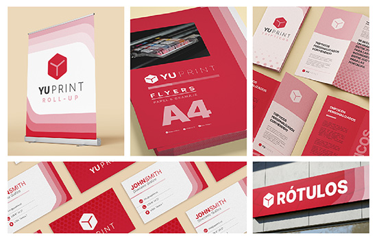 Servicios de publicidad e impresión Yuprint: roll up, flyers A4, tarjetas de visita y rótulos personalizados para empresas.